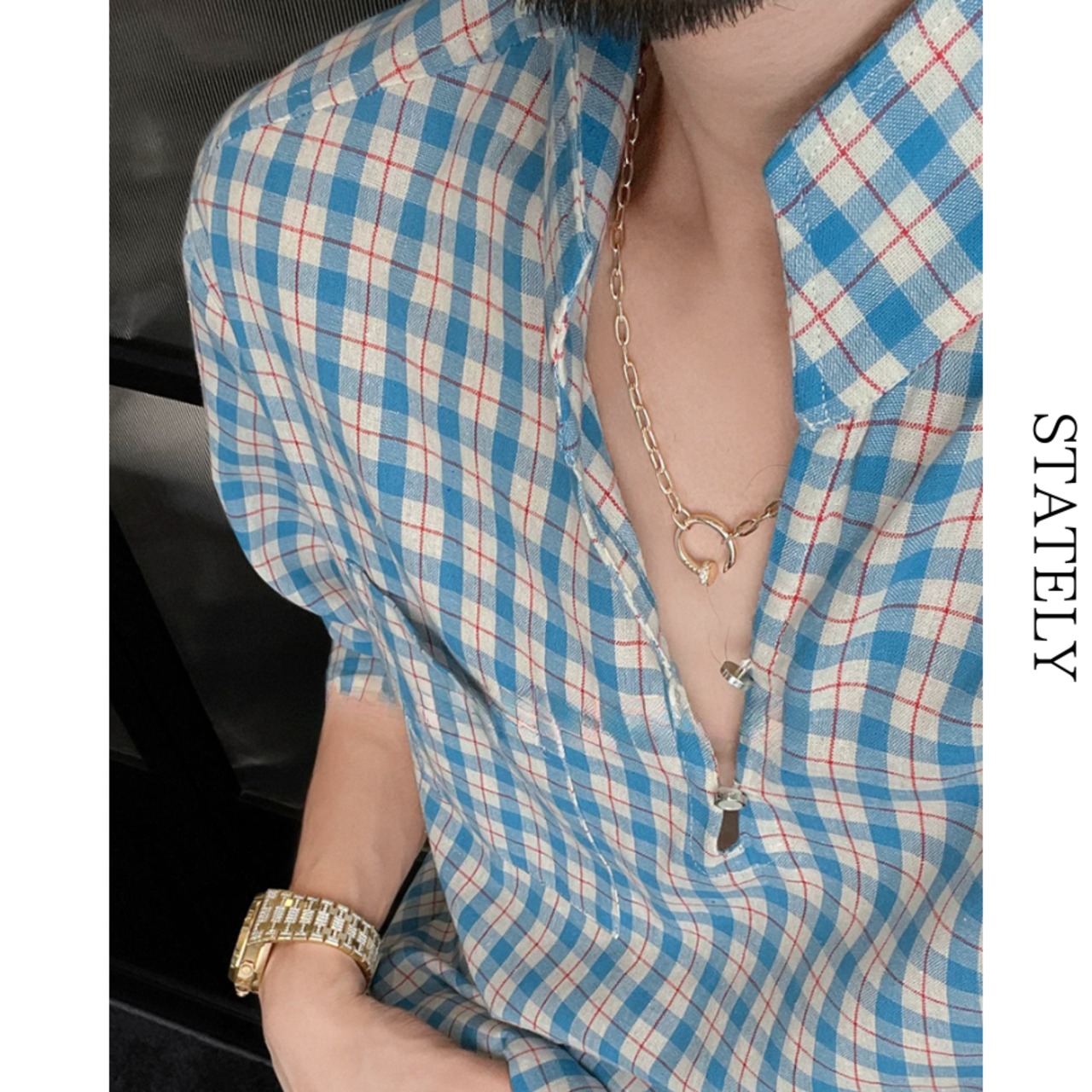 Sky Check スタンドカラーシャツ/2color_T240・画像6