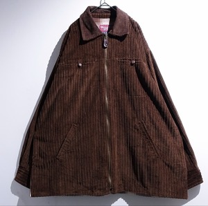 90s "DENIM & CO." Brown Leather Collar Check Lining Desgin Corduroy Jacket