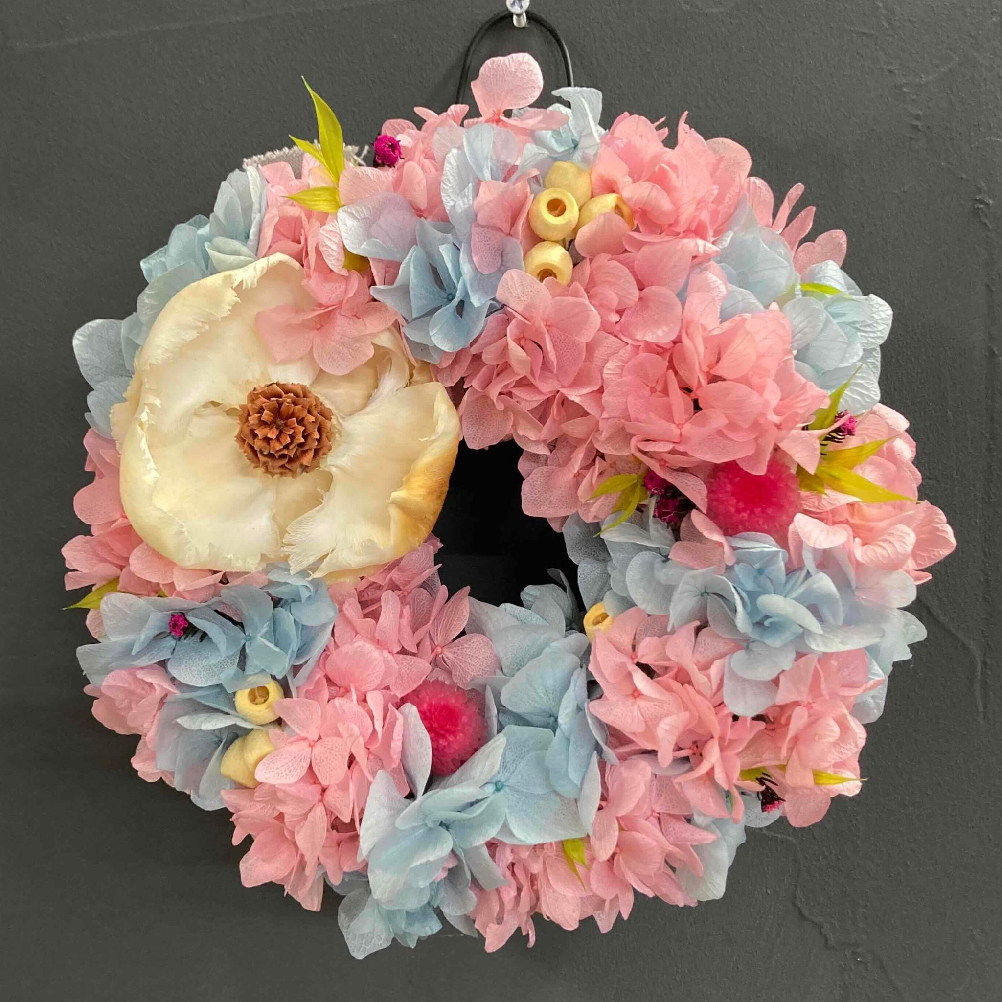 アジサイのプリザーブドフラワーリース/ピンク