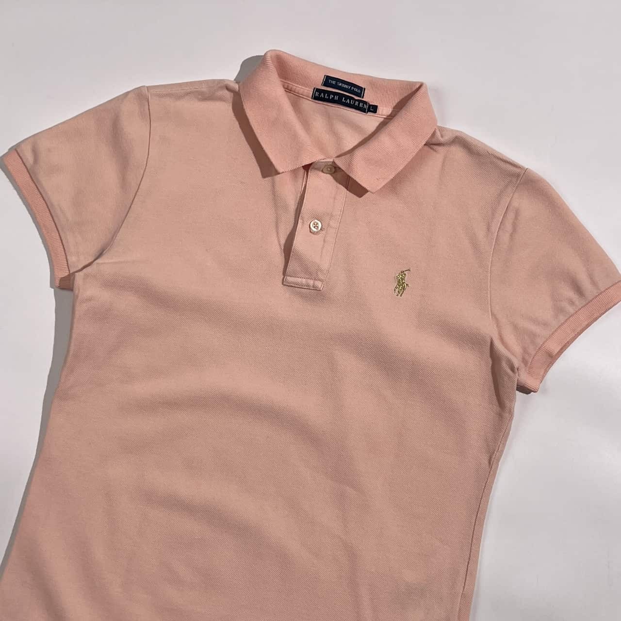 90s RALPH LAUREN ラルフローレン THE SKINNY POLO 鹿の子 半袖 ポロシャツ  L /ピンク系 レディース ビンテージ