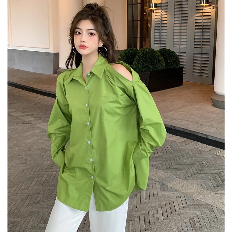 ブラウス オータムストラップレスルーズトップス スタンダードカジュアルシャツ ロング レトロ 秋物 ガールズファッション754235173