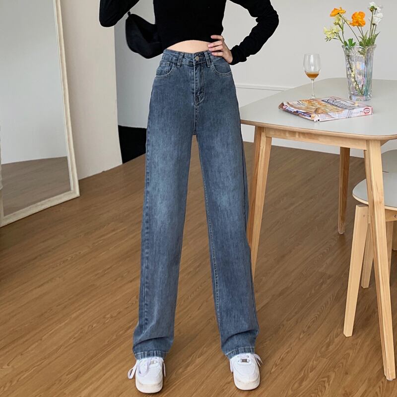 ジーンズ オータムウィンタースタンダードハイウェストウェストルーズ薄手 レトロ 秋物 冬物 1号婦人96328176590