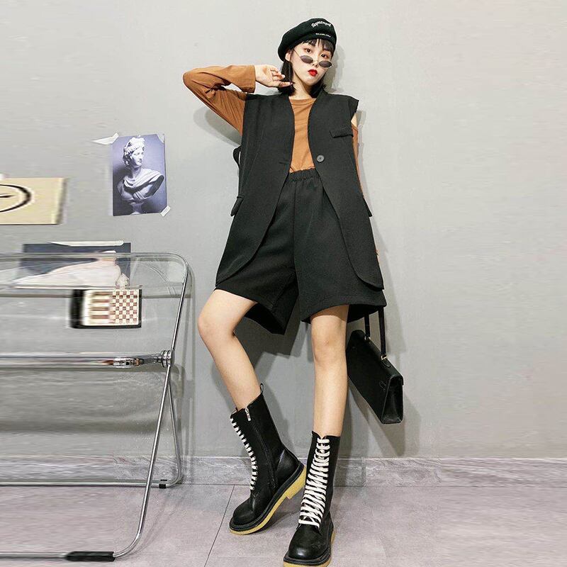 プラスサイズの女性の2020年秋の新しい太った姉妹は薄く見える、洋風のTシャツドレスとベスト ミックスインファッション20433633000