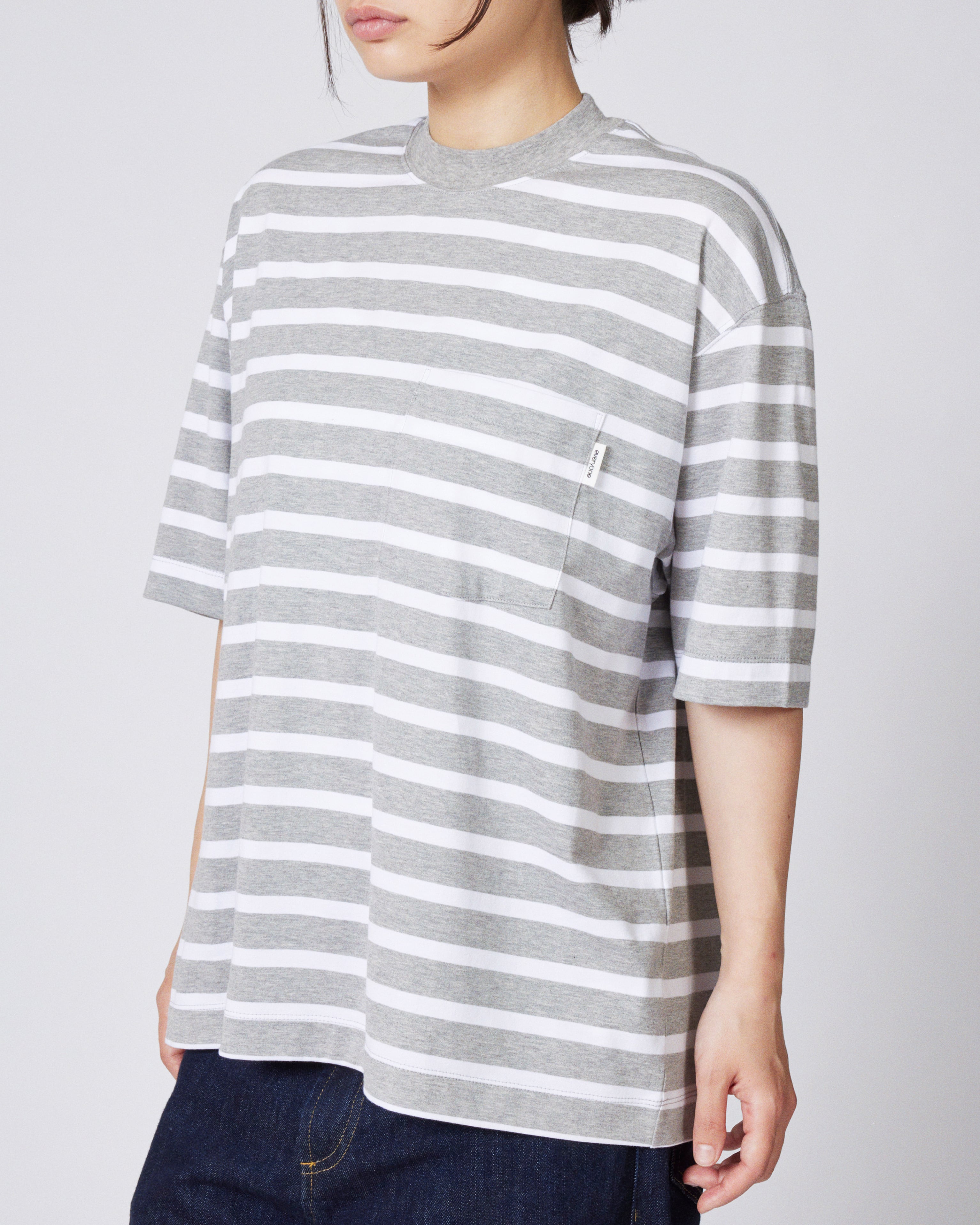 everyone high-gauge cotton border short sleeve tee shirt (GRAY