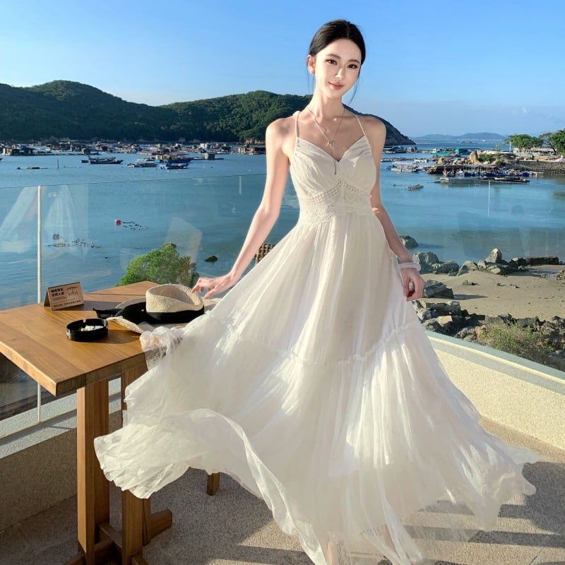 ロングドレス キャバドレス セクシー フレンチ ピュア レース切替 Vネック キャミソール ドレープ エアリー ボリューム感 JC2-XHY918830