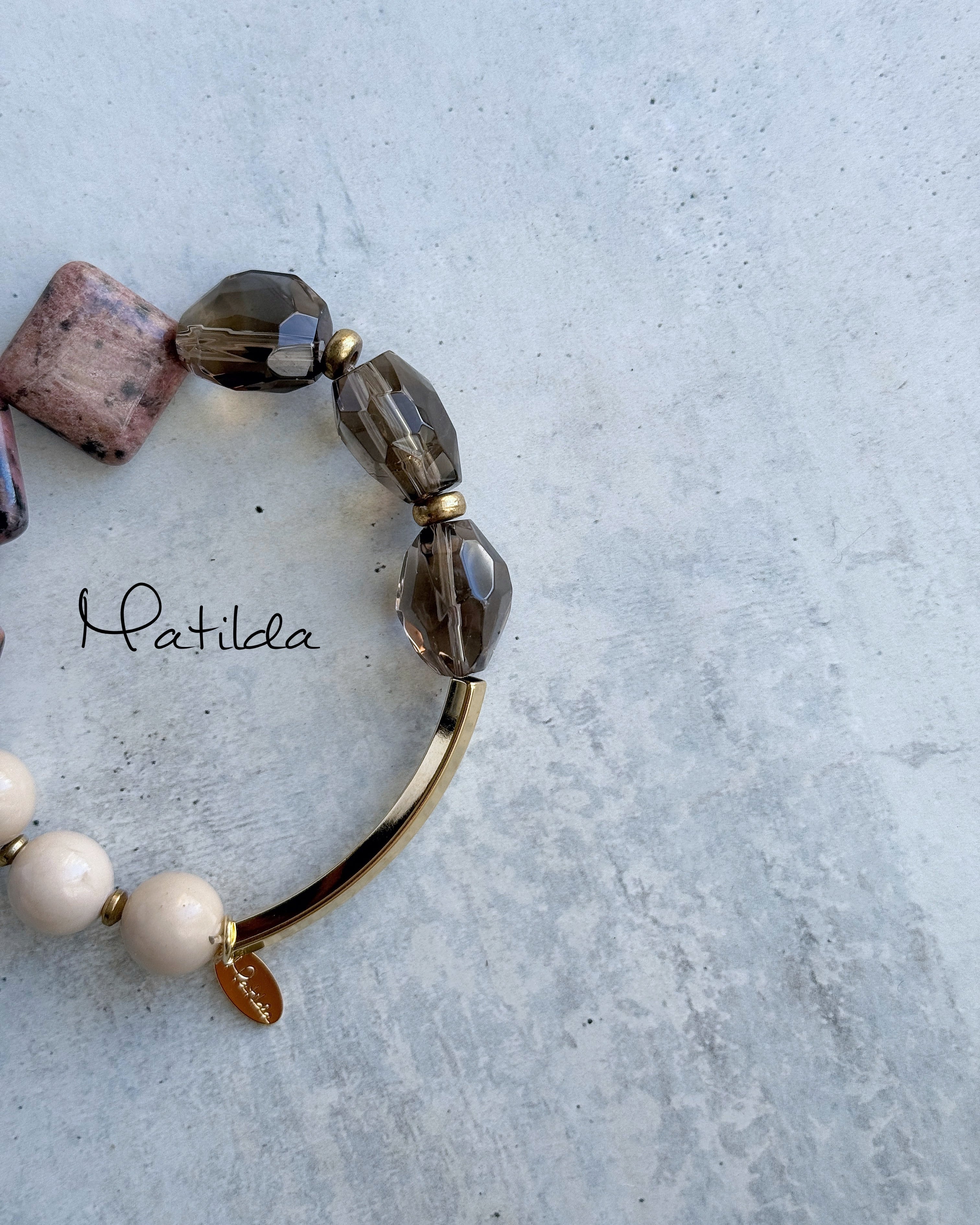 【再販】Tube & stone bracelet(ロードナイト×スモーキークォーツ×リバーストーン)