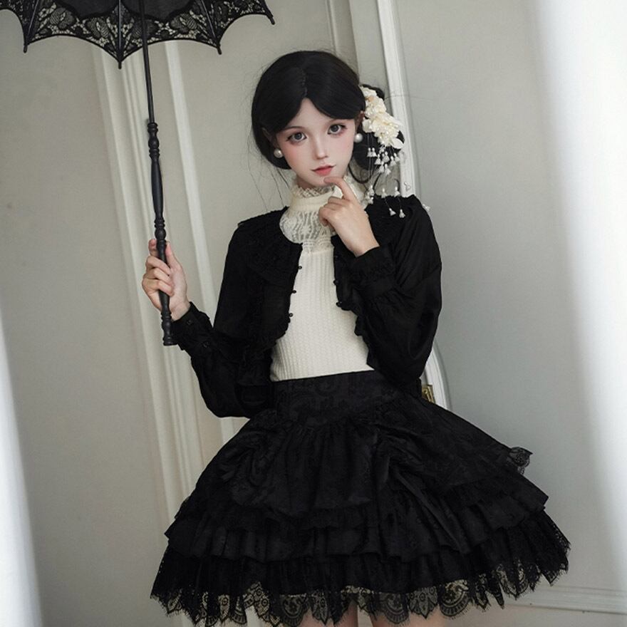 地雷系ゴシック セットアップ ドレス 3点セット ミニ丈 PUJIオリジナル 控えめ