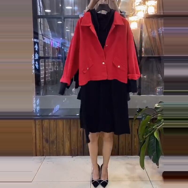 2020年秋新しいラージサイズのレディースファットmmツーピーススーツ、ウエスタンスタイル、初秋、薄手のコート、ドレス ミックスインファッション74024001285