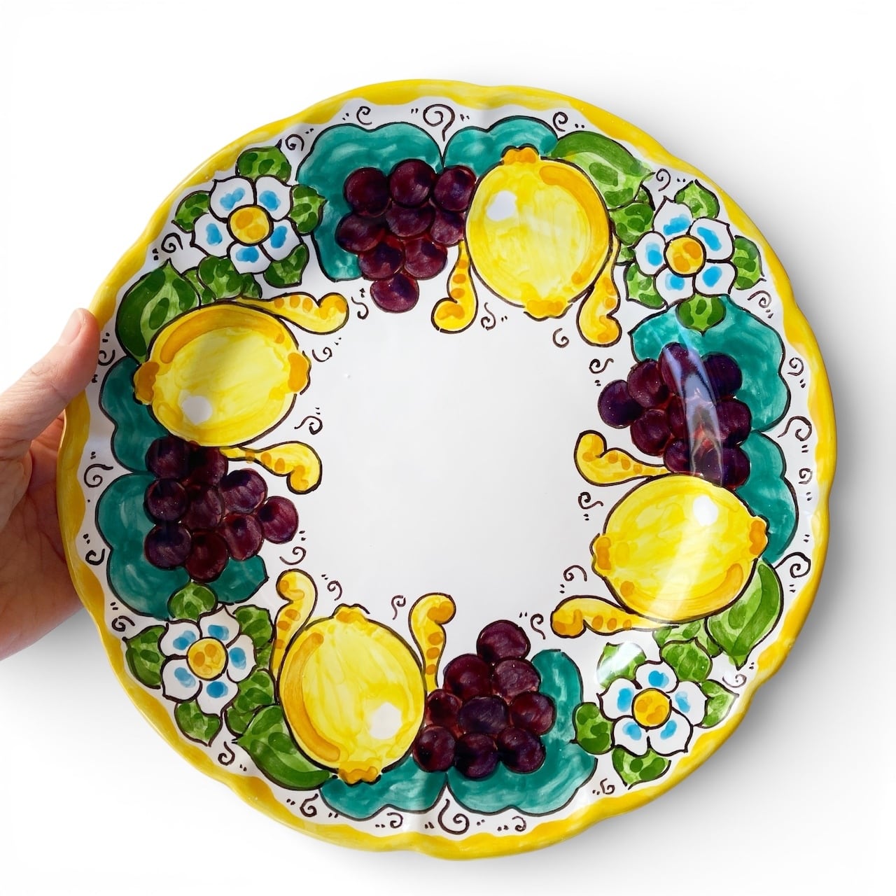 ディナー皿 26cm GEO041 マヨリカ焼き イタリア陶器 レモンとブドウ柄