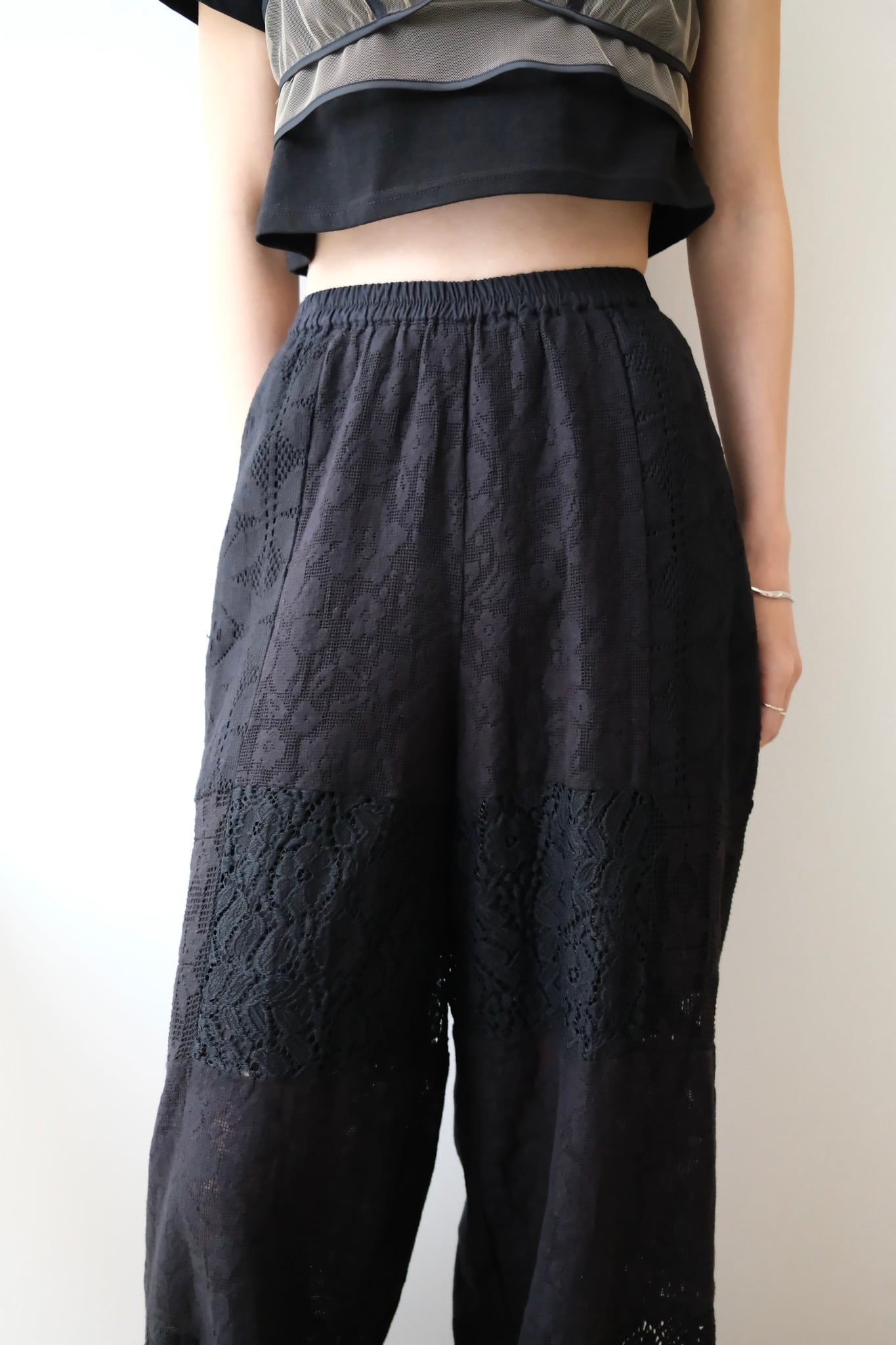 Patchwork Lace Trousers パッチワーク レース パンツ Black | planet3rd