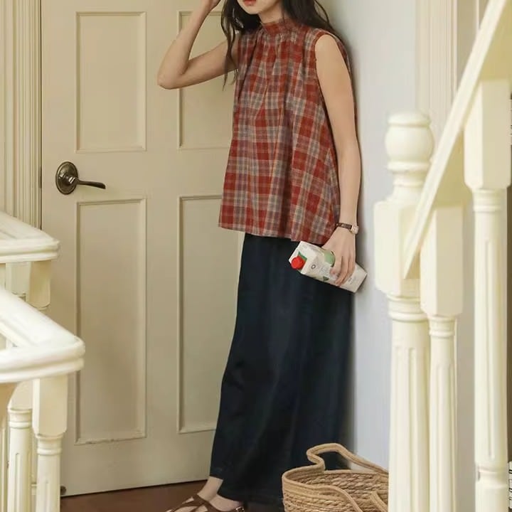 レトロチェック柄ノースリーブ ・4284 | Lehtia - レフティア｜淡色