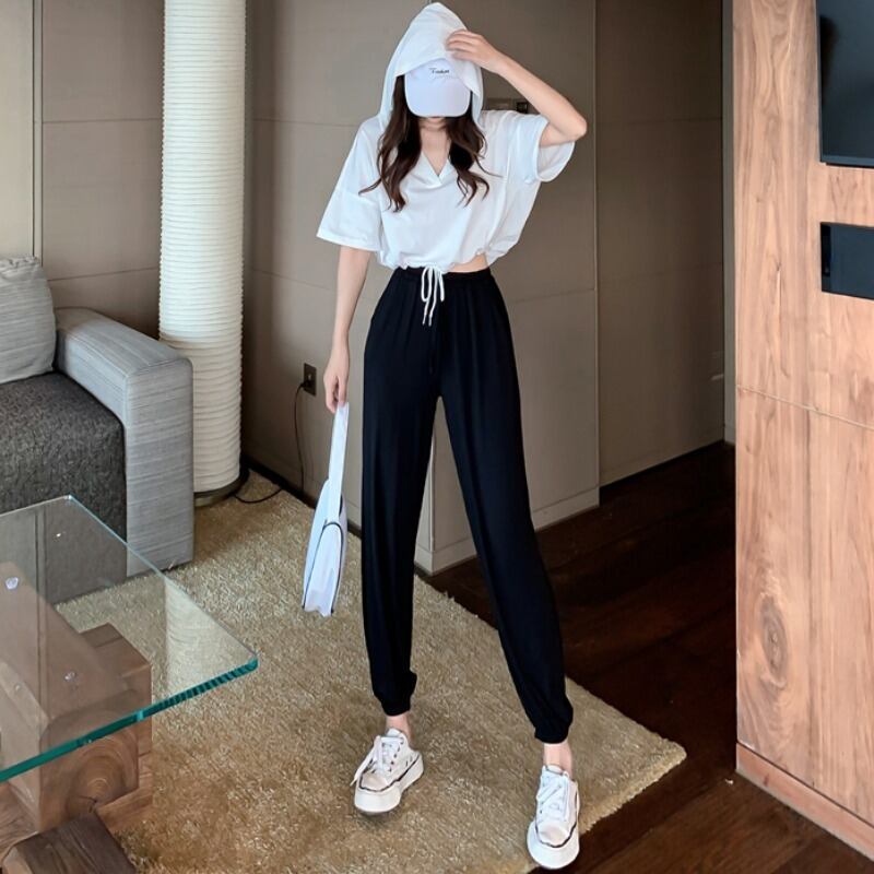 スポーツとレジャーのファッションスーツ新しい女性の夏の日焼け止めフード付きホルター半袖Tシャツトップと足首までの長さのパンツ 1号婦人13788715404