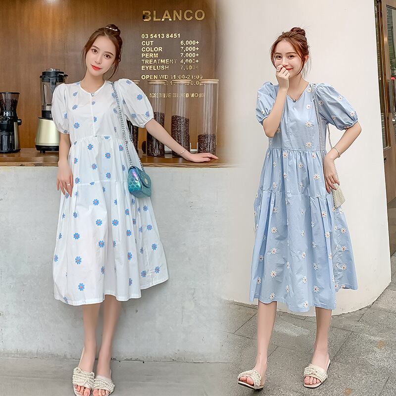 【新作】【送料無料】 マタニティドレス2020夏の新しいファッションコットンとリネンの花の刺繍ドレス小さな新鮮なミドル丈のマタニティドレス-アリババ サマー 夏物 フラワーデザイン expec226959647368