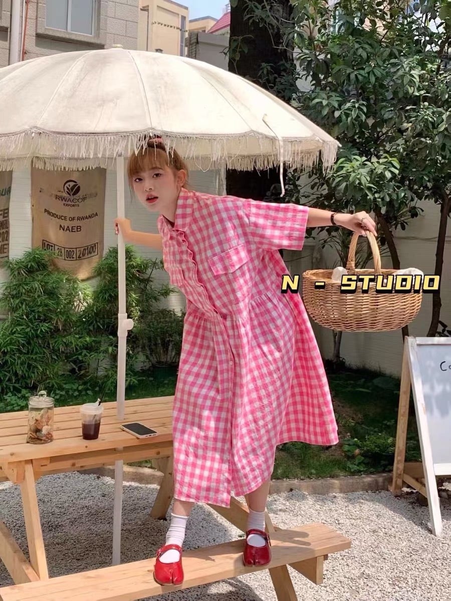 ピンクハウス 】パフスリーブ ワンピース チェック ネル素材 フリル