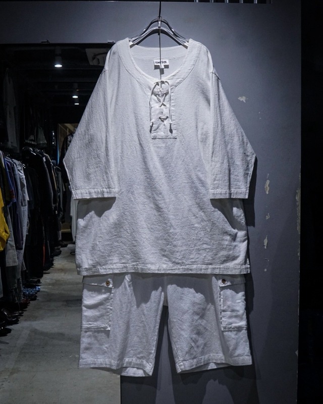 【add (C) vintage】"KING SIZE" Lace Up Design Vintage Herringbone Cotton Set Up