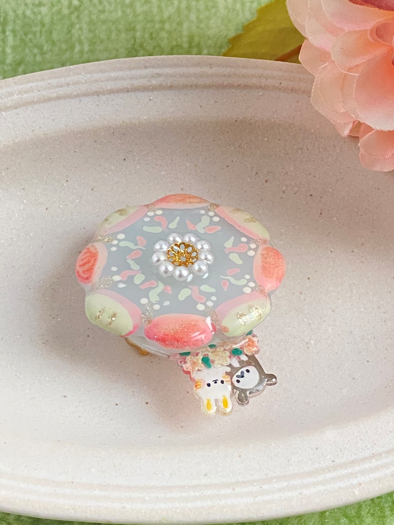 『彩りのお花』ガラスブローチ