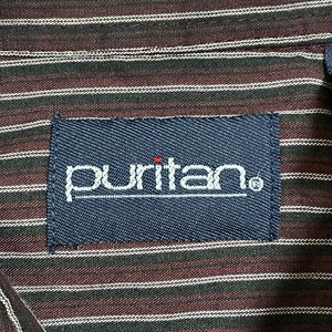 【puritan】韓国製 ストライプシャツ 長袖シャツ バーガンディ US古着
