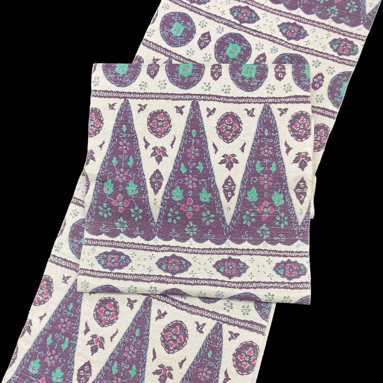 名古屋帯 西陣織物 大胆な織出し 九寸 正絹 可愛がり AO-2547 