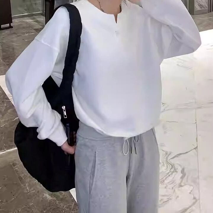 ボタンフロント クロップド 長袖 スウェットシャツ 2color ATO0065