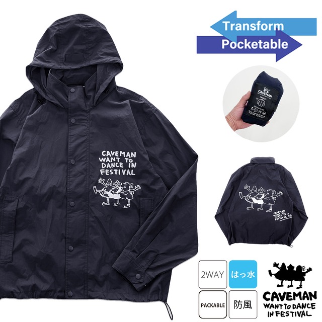 【CAVEMAN】「Packable」2WAY OUTDOOR JACKET [ BLACK ] (Water Proof) 【caveman want to dance in festival】7325-caveman-sfj-blk