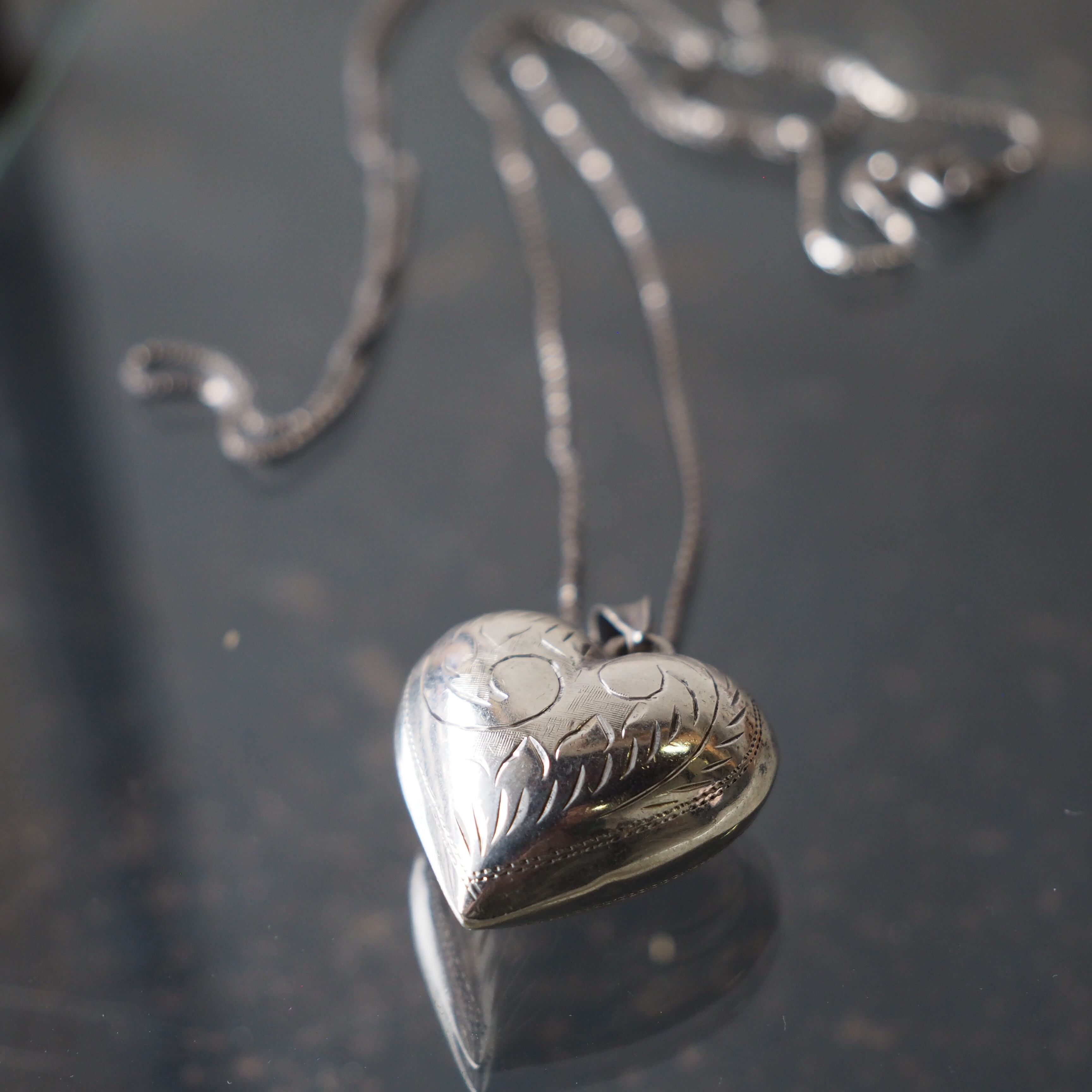 Carved puffy heart necklace silver 925 Italy パフィーハート ベネチアンチェーン ネックレス
