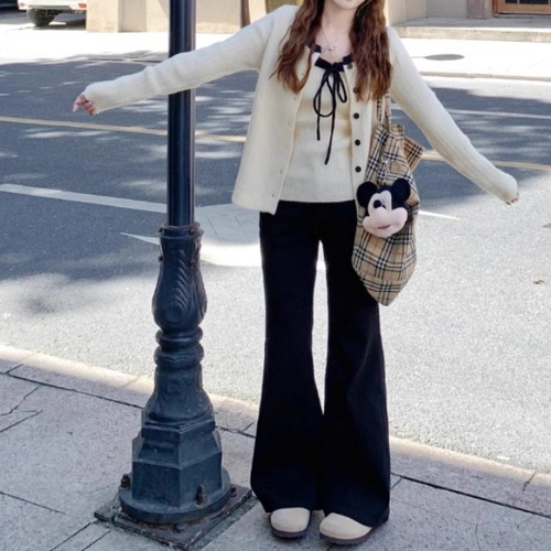 【2点セット】バイカラーニットカーデ＋リボンニットキャミ ・71910