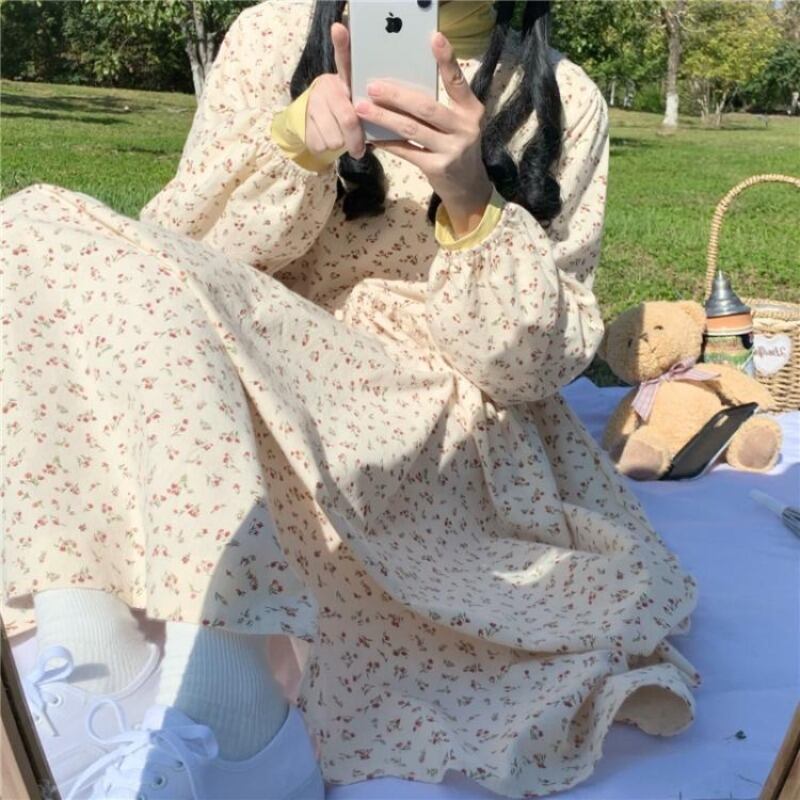 スプリングオータムフローラルドレス Aラインスカート 春物 秋物 花柄 萌量不足57297594132