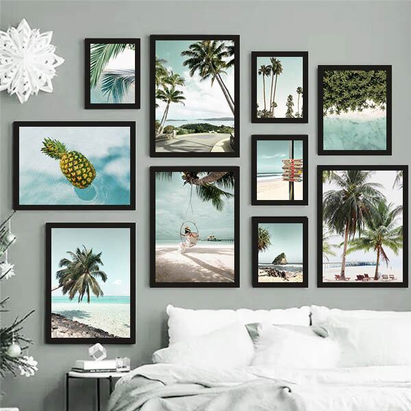 単品 33×43cm アートパネル 枠付きフレーム絵画 ヤシの木 風景 西海岸