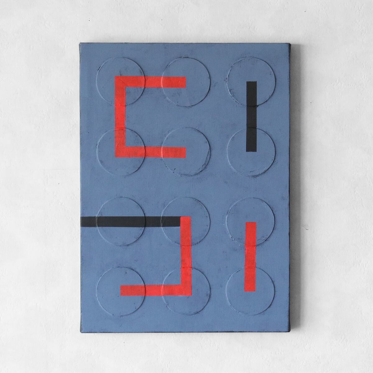 S12アクリルキャンバス画「ドット上の線 -Orange x Sky blue