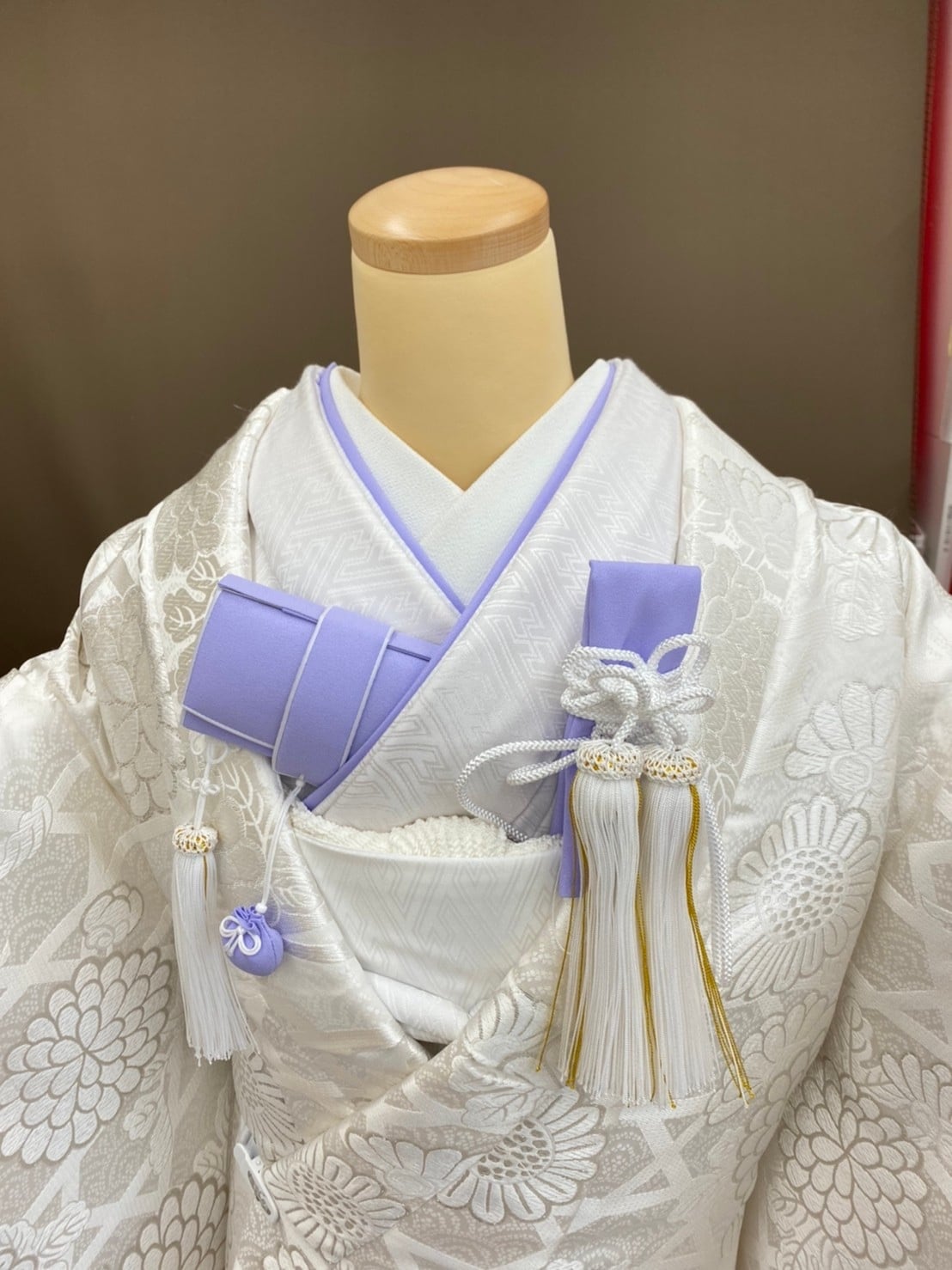 中古品/婚礼用/2部式掛下帯(作り帯)/美品 花嫁用 掛下帯 結び帯 帯板内蔵 白 桜 サヤ型 花嫁衣装 結婚式