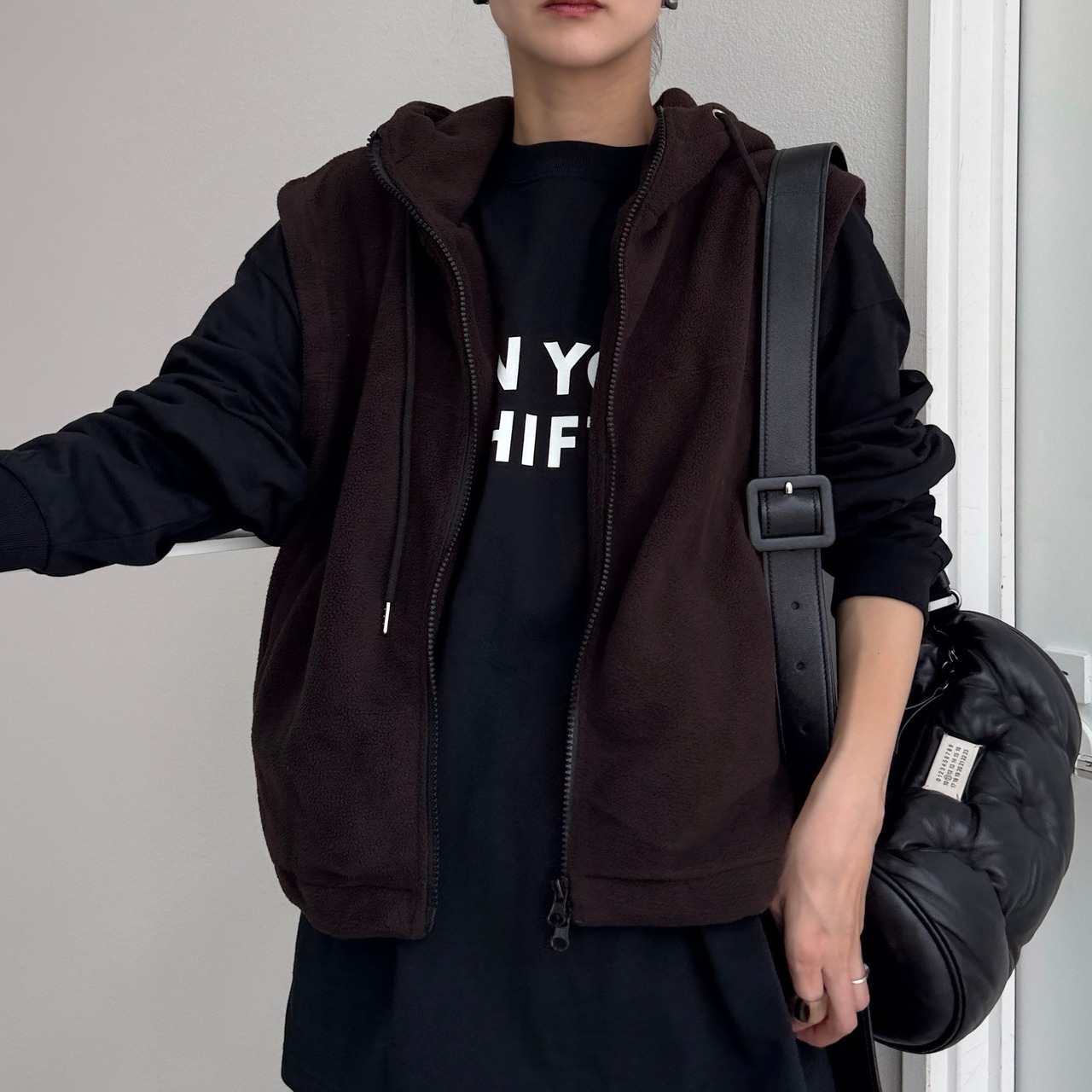Wzipフリースフーディーvest/ブラウン
