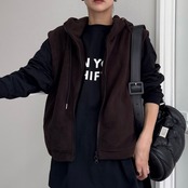 Wzipフリースフーディーvest/ブラウン