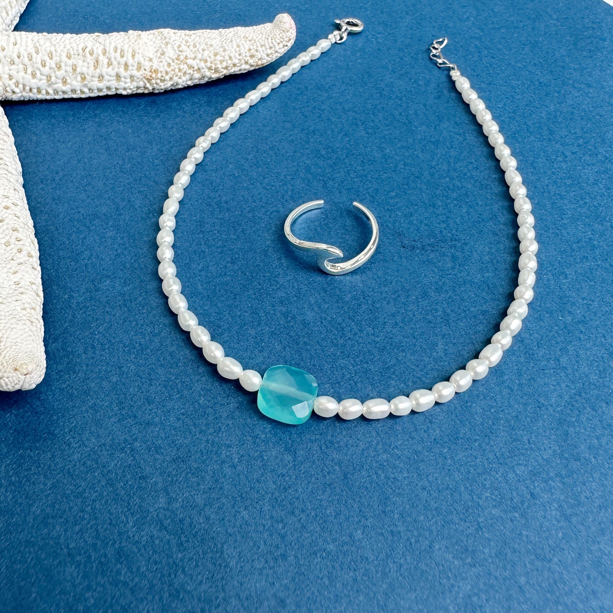 天然石アンクレット♡ブルーサファイア&ペリドットのレインボーホヌ