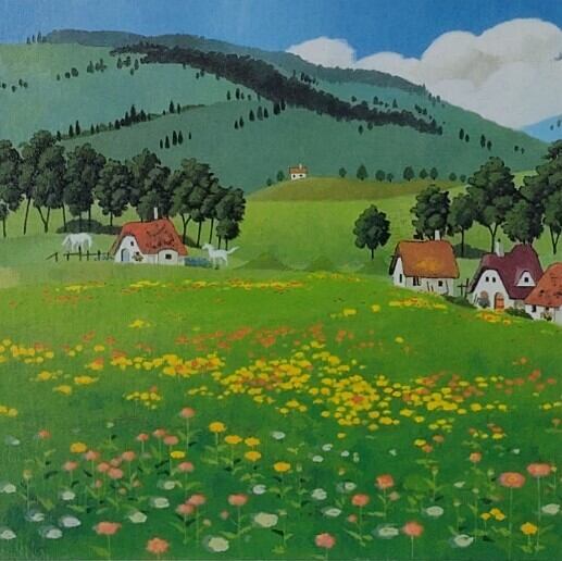石山 毬緒　イシヤママリオ　花の咲く丘　版画 石山 毬緒 イシヤママリオ 花の咲く丘 版画 【公式通販】