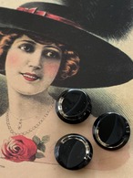 15mm Japanese ヴィンテージボタン ブラック×クリア アクセサリーパーツ 装飾材 カルトナージュ