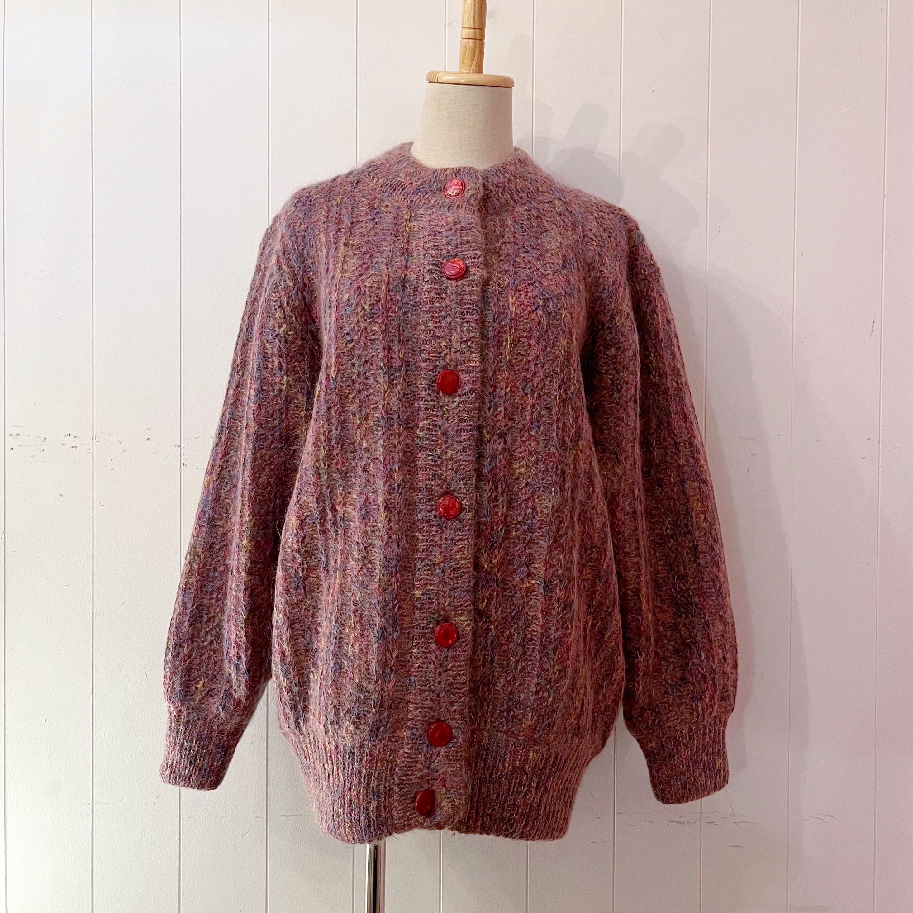 pink mix yarn liner knit cardigan