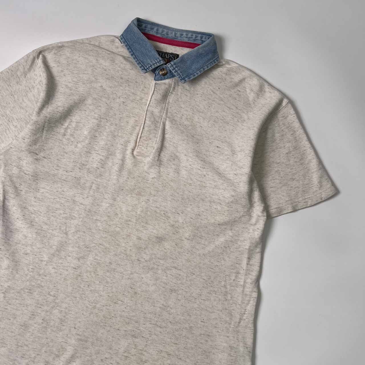 90s リネン混 CHAPS RALPH LAUREN チャップス ラルフローレン 切替デザイン 半袖 ポロシャツ M/アイボリー系 メンズ ビンテージ
