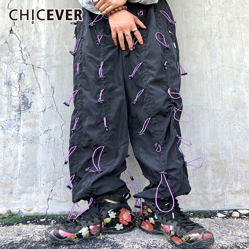 CHICEVERハーレムパンツレディースウエストパッチワークドローストリングヒットカラープラスサイズルーズストリートウェアパンツ2020服 大きめサイズ 6base538636501434