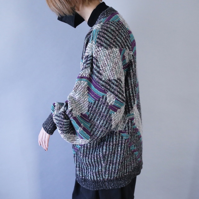 psychedelic good coloring loose silhouette knit cardigan