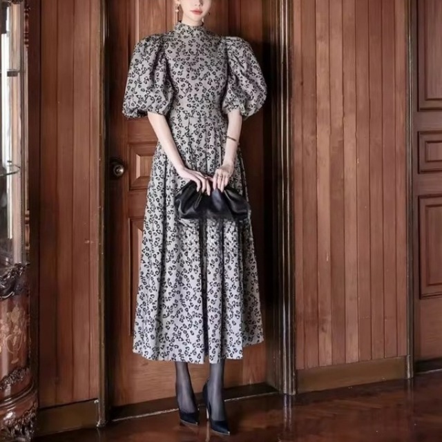 レオパード パフスリーブ フレア ワンピース 239779