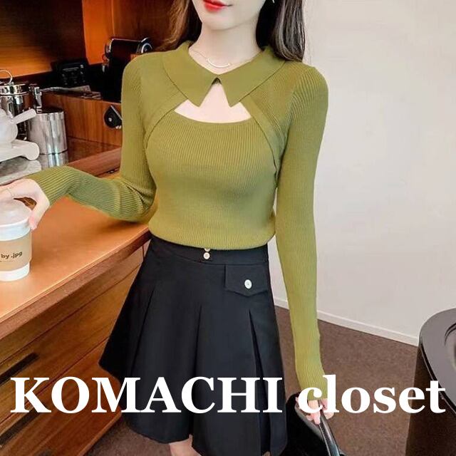 【送料無料】 襟付きツーピースニットソー ニットソー 長袖 襟付き プルオーバー スリム 細身 韓国 レディース かわいい 可愛い 大人可愛い 大人女子 個性的 きれいめ カジュアル 大人 気品 上品 おしゃれ お洒落 こなれ感 抜け感 かっこいい きちんと 大人女子 クール モダン シック エレガント フェミニン S M L XL グリーン オフホワイト ホワイト グレー ブラウン ブラック 春 秋 オルチャン 20代 30代 デート 女子会 普段使い コーデ トレンド インスタ映え