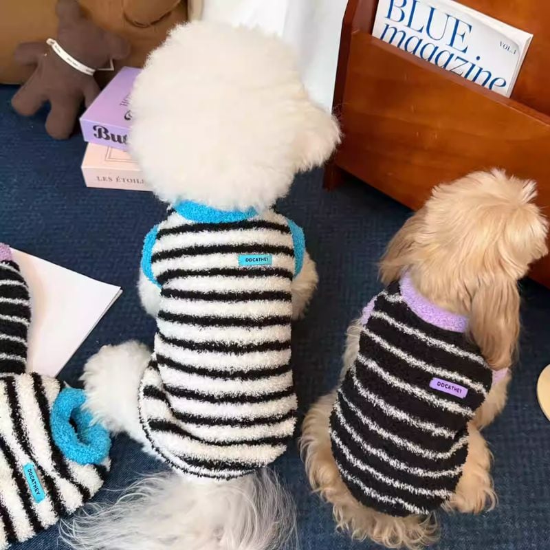 ふわふわボーダーのニットトップス 犬服 01012