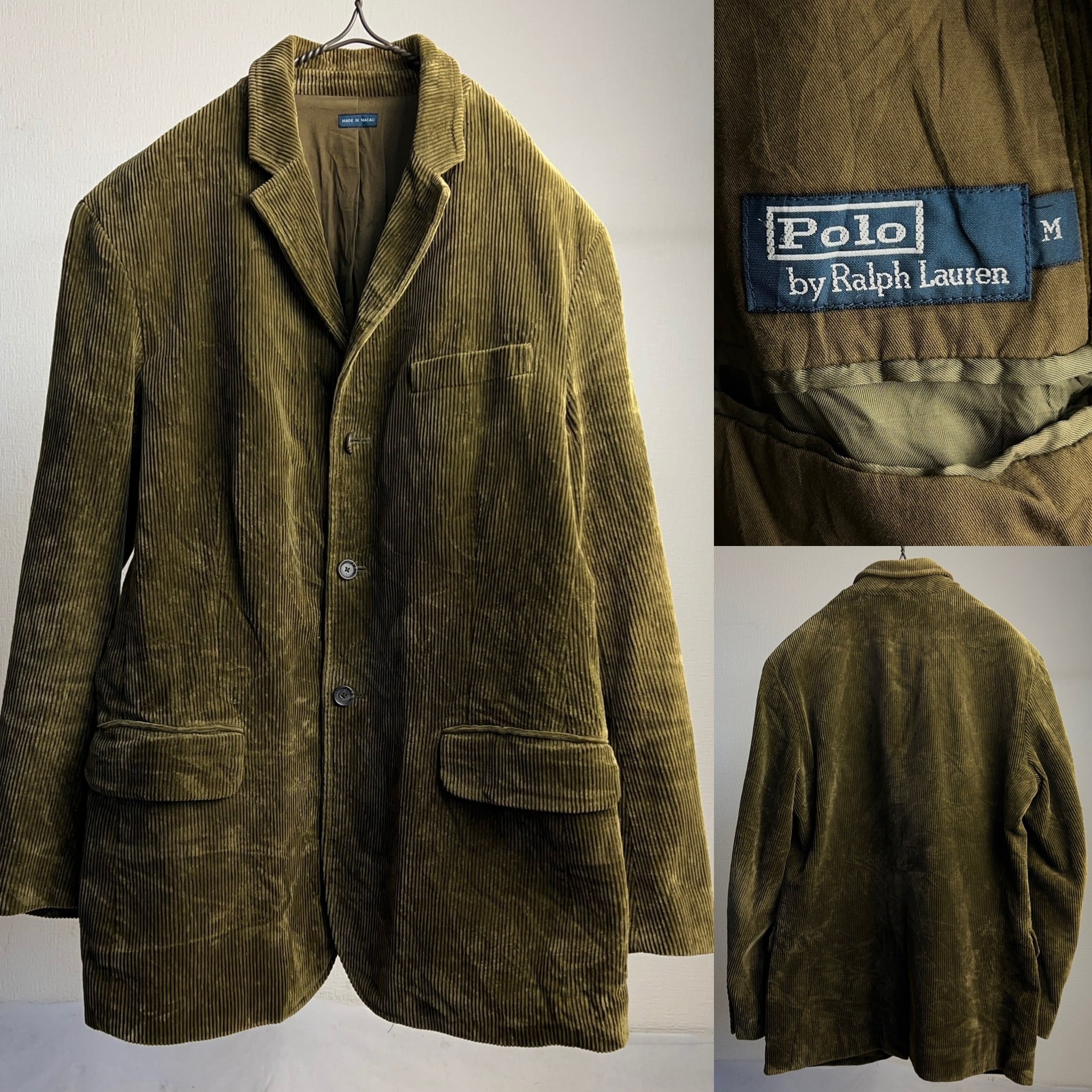 90's~ Polo by Ralph Lauren Corduroy Tailored Jacket SIZE M 90年代 00年代  ポロラルフローレン コーデュロイ テーラードジャケット オリーブグリーン【1000A660】【送料無料】