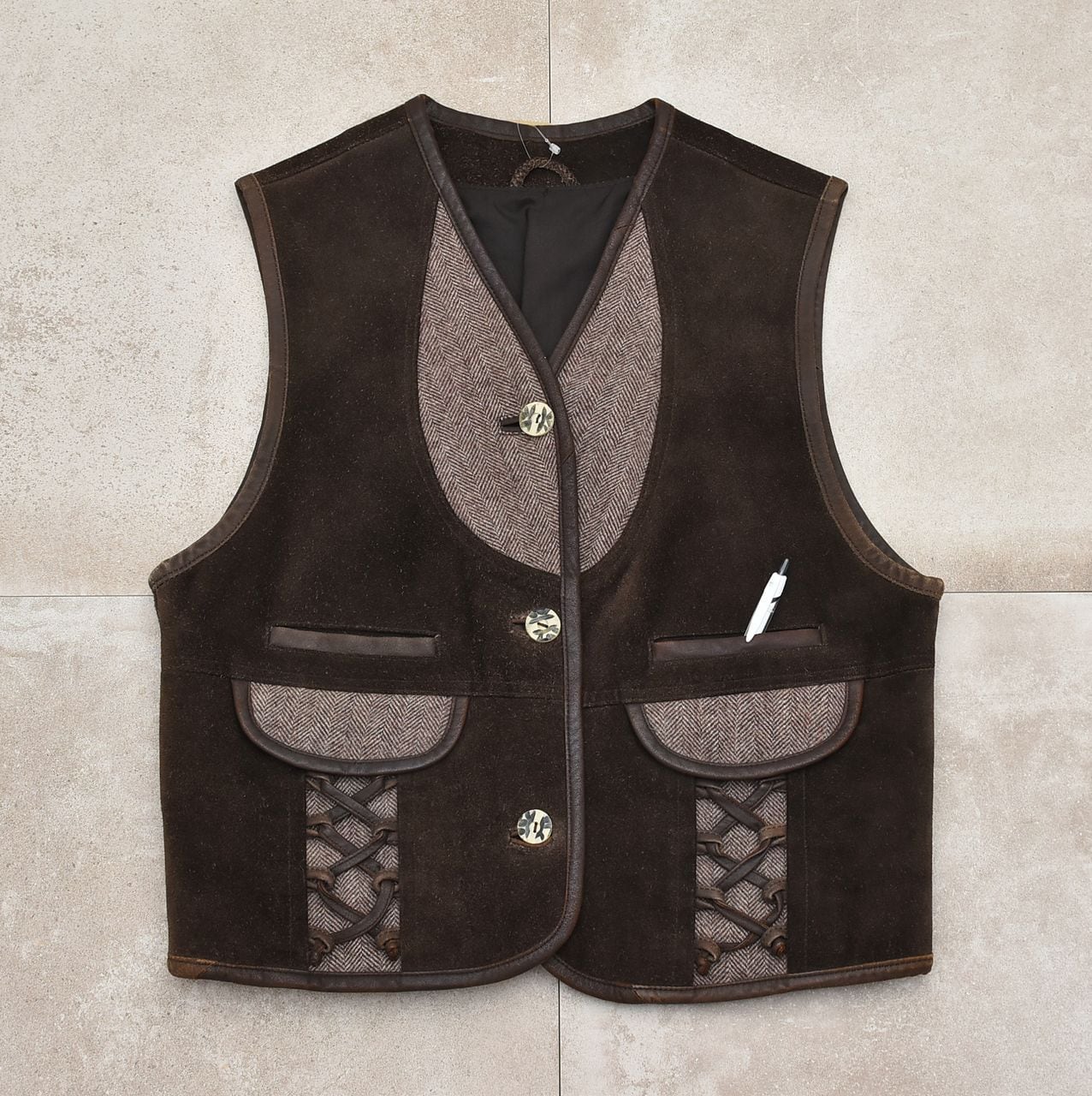 トップス suede leather switching knit vest canda suede leather switching knit vest canda