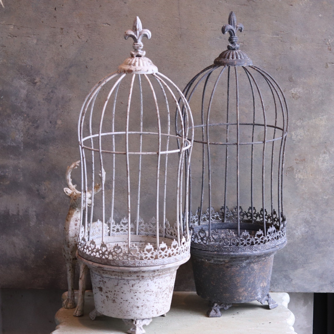 mondimanche ブリキ植木鉢　ロングラカージュDGY　UF 598|トレリス付きポット植え込みのシャビーシックな鉢　お玄関がオシャレに変わります