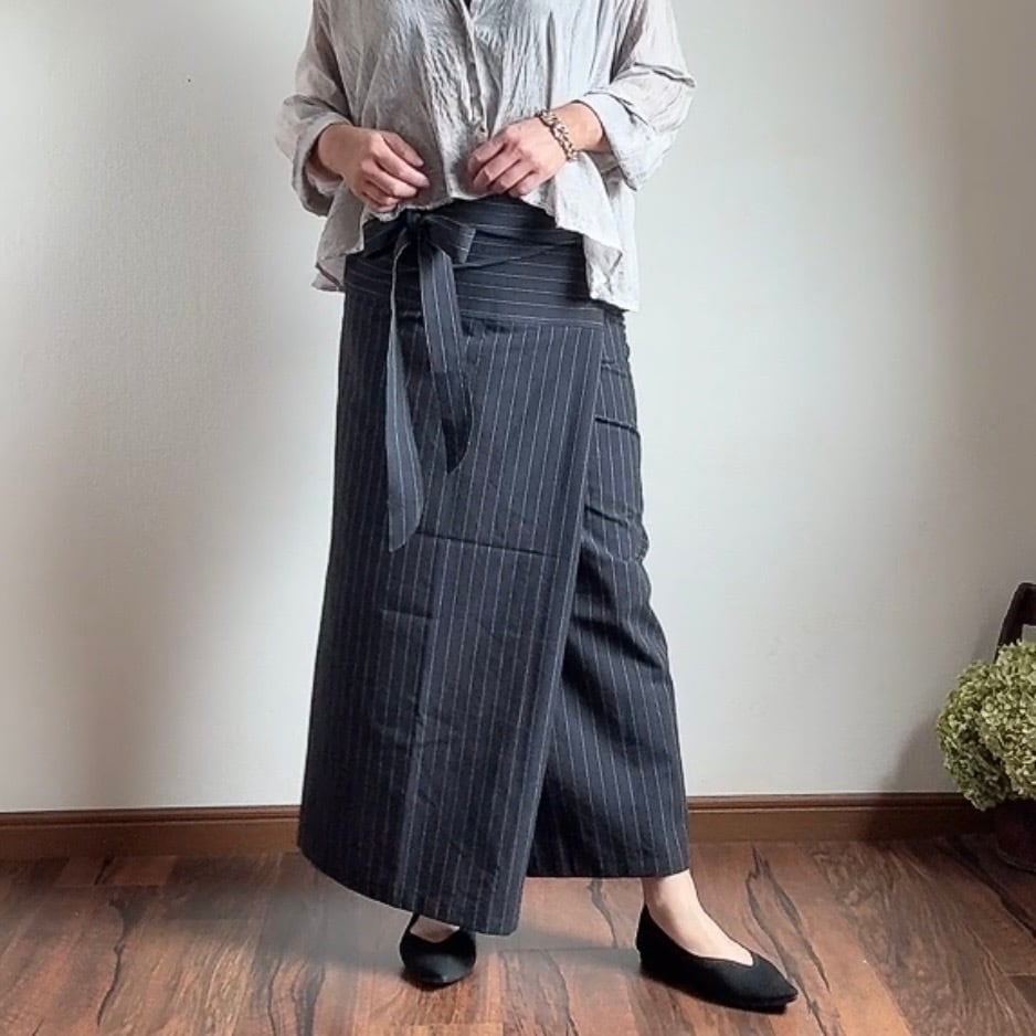 oyogu サロンスカート ストライプ 巻きスカート コットン ウエストフリー 大人の「巻く服」OYOGU