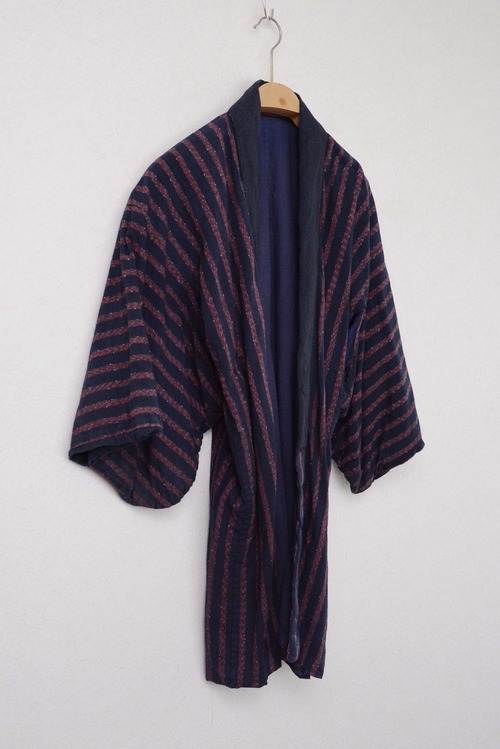 野良着 藍染襟 木綿 着物 縞模様 リメイク素材 ジャパンヴィンテージ 昭和 | noragi jacket indigo collar kimono cotton stripe japan vintage
