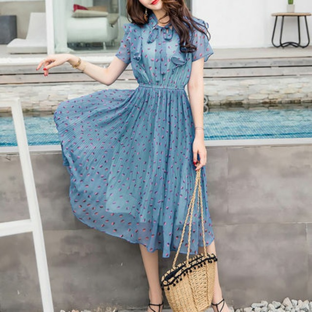 花柄 ドット柄 シフォンワンピース シフォンドレス 膝丈 ミモレ丈 ワンピース レトロ ガーリー 清楚 デート 夏 Mh1198 Valentina210 花柄 ドット柄 シフォンワンピース シフォンドレス 膝丈 ミモレ丈 ワンピース レトロ ガーリー 清楚 デート 夏 Mh1198 Valentina210