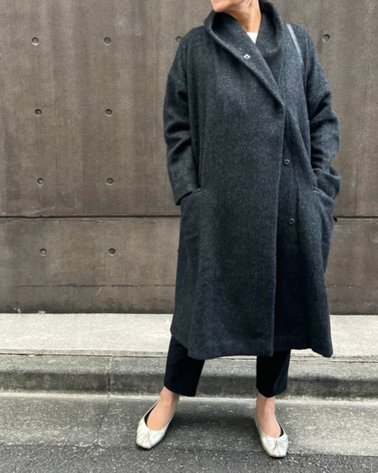 【Honnete】Shawl Collar Coat / charcoal | MOMENTS powered by BASE
