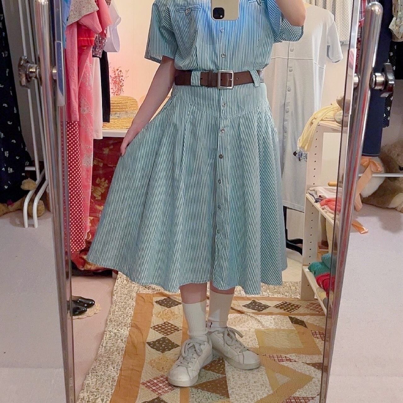 green stripe shirt one-piece